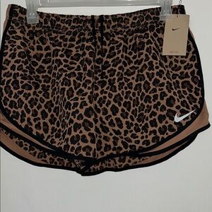 Nike Brown and Black Athletic Shorts with Leopard Print